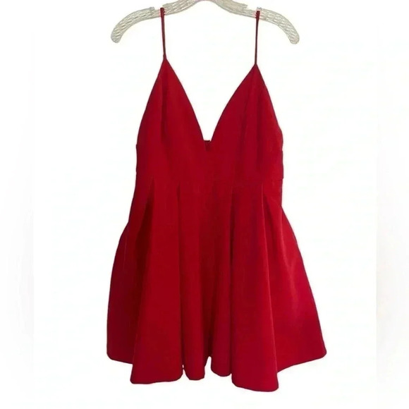 Lulus Red V-Neck Spaghetti Strap Skater Dress | Fit & Flare Party Dress L - Picture 10 of 13